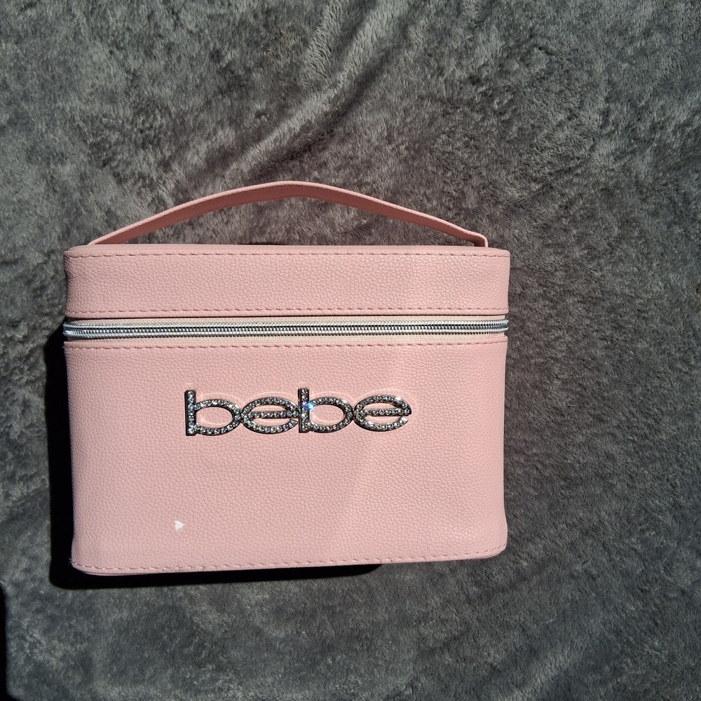 Bebe Baby Pink Box Purse Silver Rhinestone Shoulder Bag Makeup Case Leather GUC
